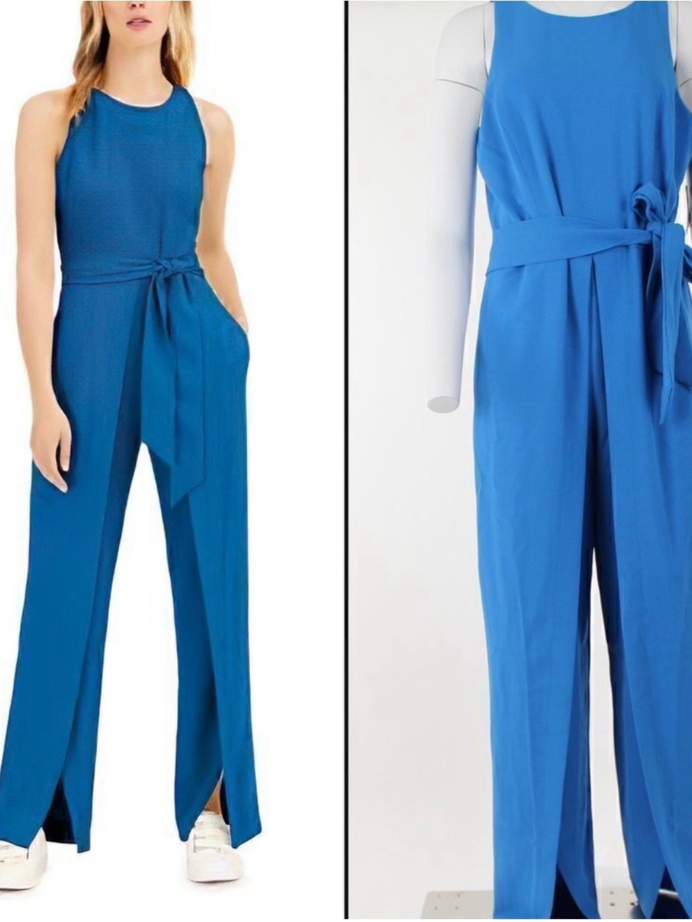 INC International Concepts Sleeveless Bright Blue Tie-Waist Jumpsuit